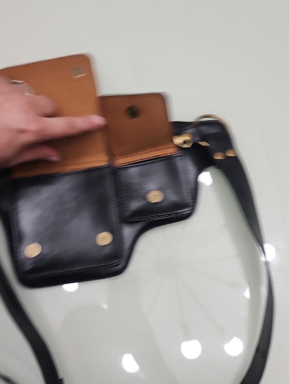 Black Leather Studded Belt Bag with Gold Accents - Picture 6 of 7